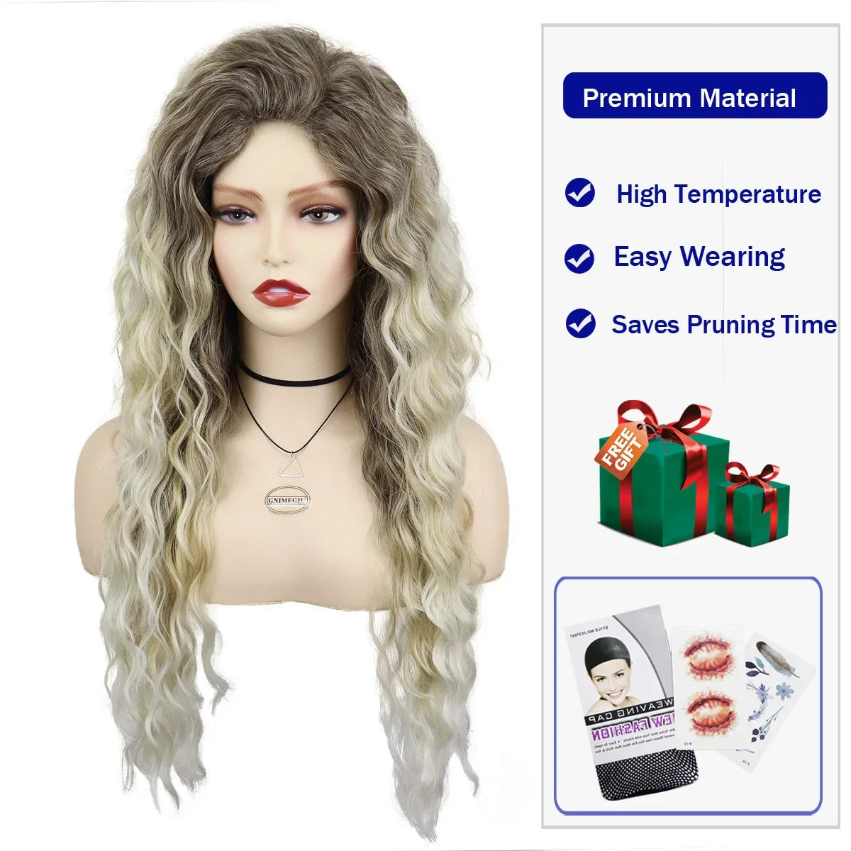 Long Ash Blonde Curly Wig