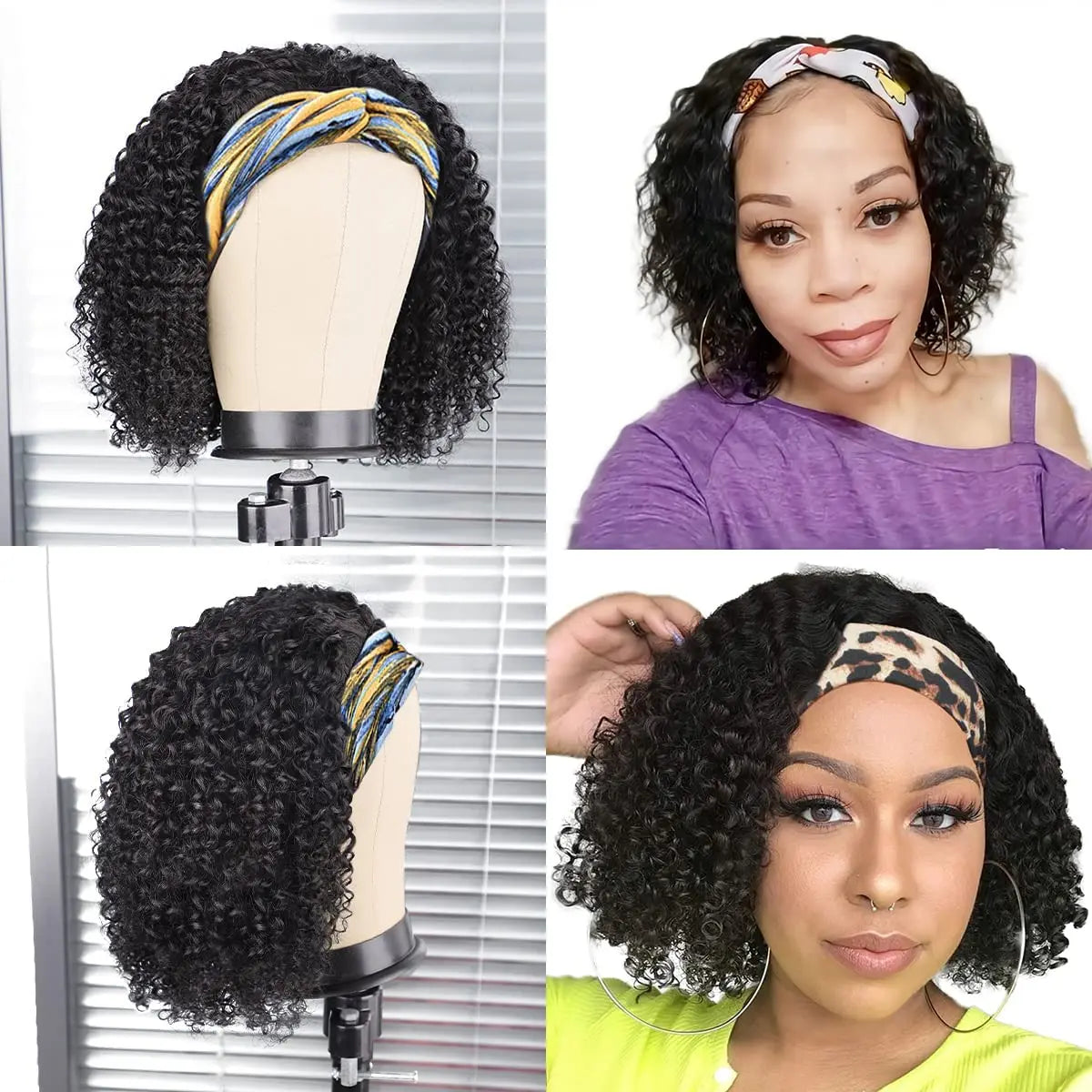 Kinky Curly Headband Bob Wig