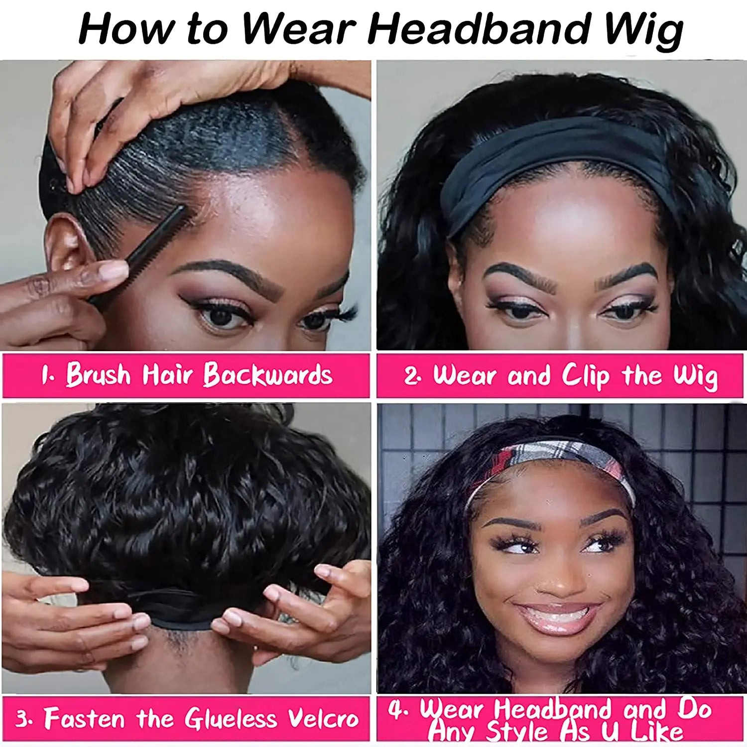 Kinky Curly Headband Bob Wig